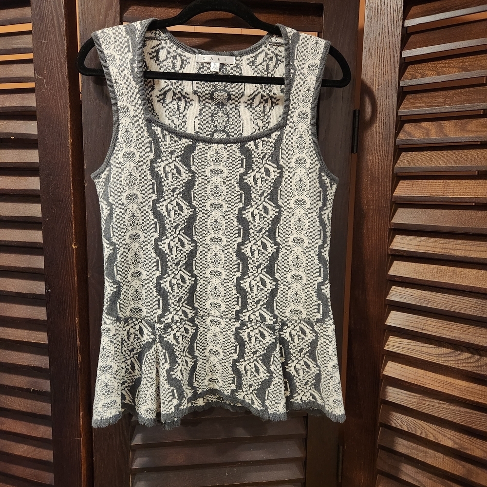 CAbi Gray and Cream Lace Tank Top
